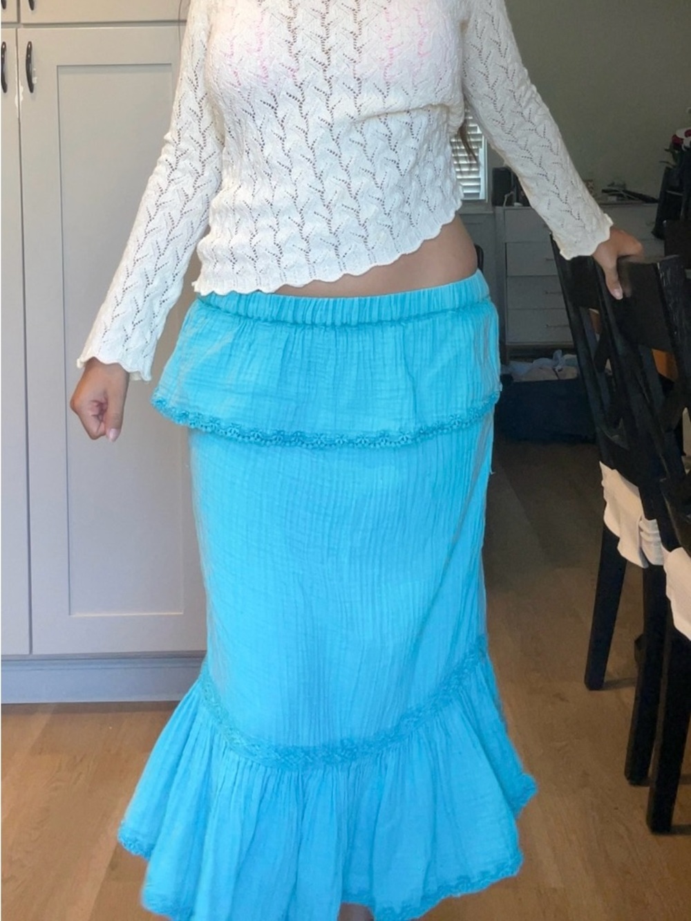 Teal Ruffled Midi Skirt - Women